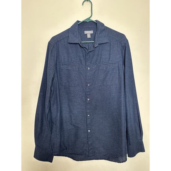 Kenneth Cole Reaction Blue Button Front Shirt Size Large Men’s Blue Thin Stripe - Picture 1 of 8